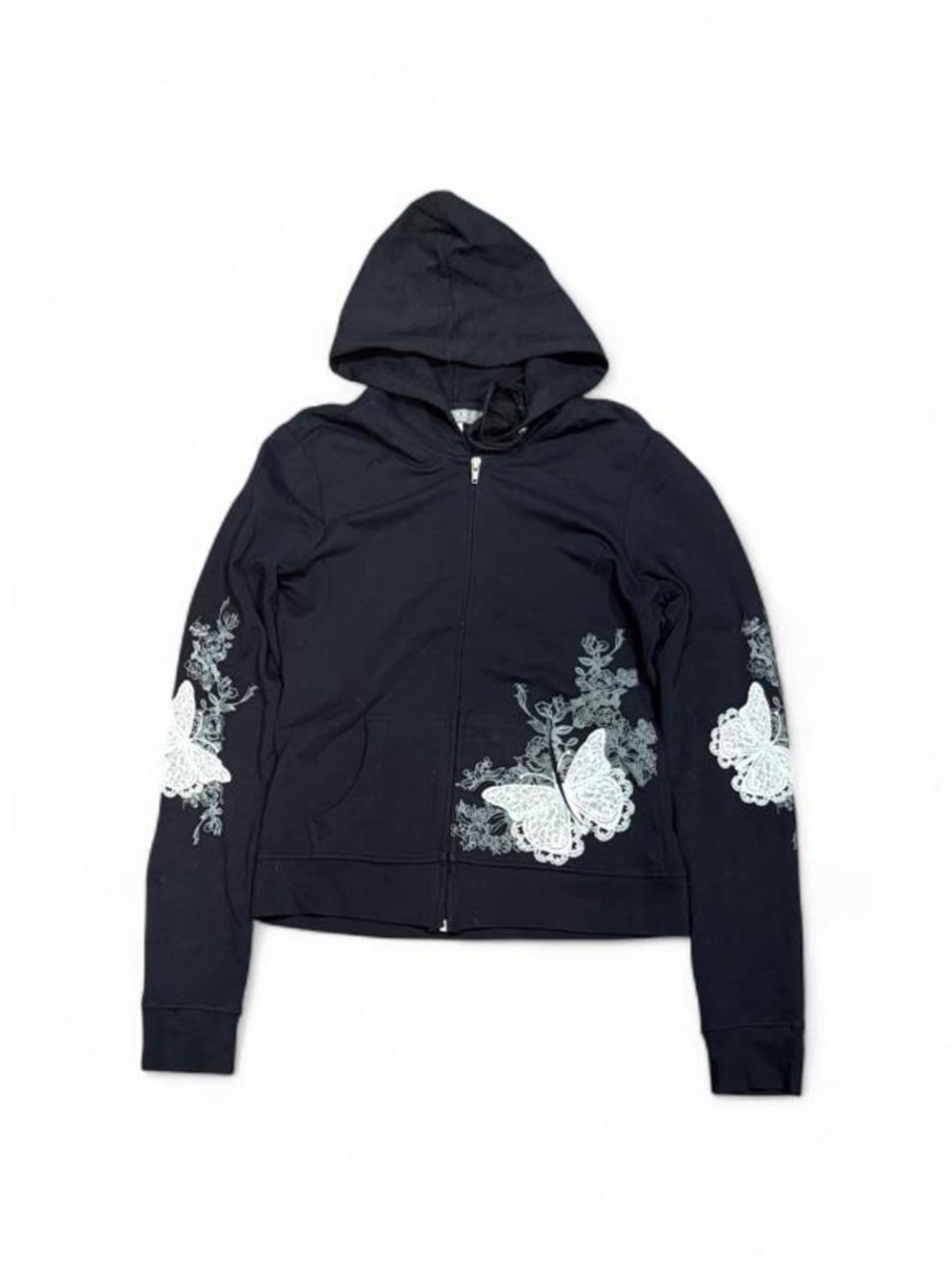 Y2K Mikk Athletica Butterfly Roses Graphic Zip Up Hoodie